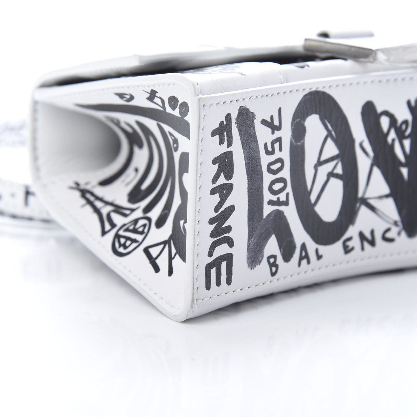Smooth Calfskin Graffiti Hourglass Top Handle Bag XS White Black