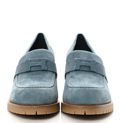 Hermes Suede Goatskin Womens Foch 60 Pump 39 Bleu Pinede 2 of 9