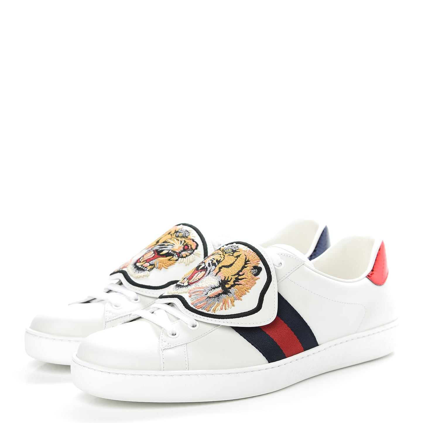 Calfskin Ayers Web Tiger Embroidered Mens Ace Sneakers 11.5 White