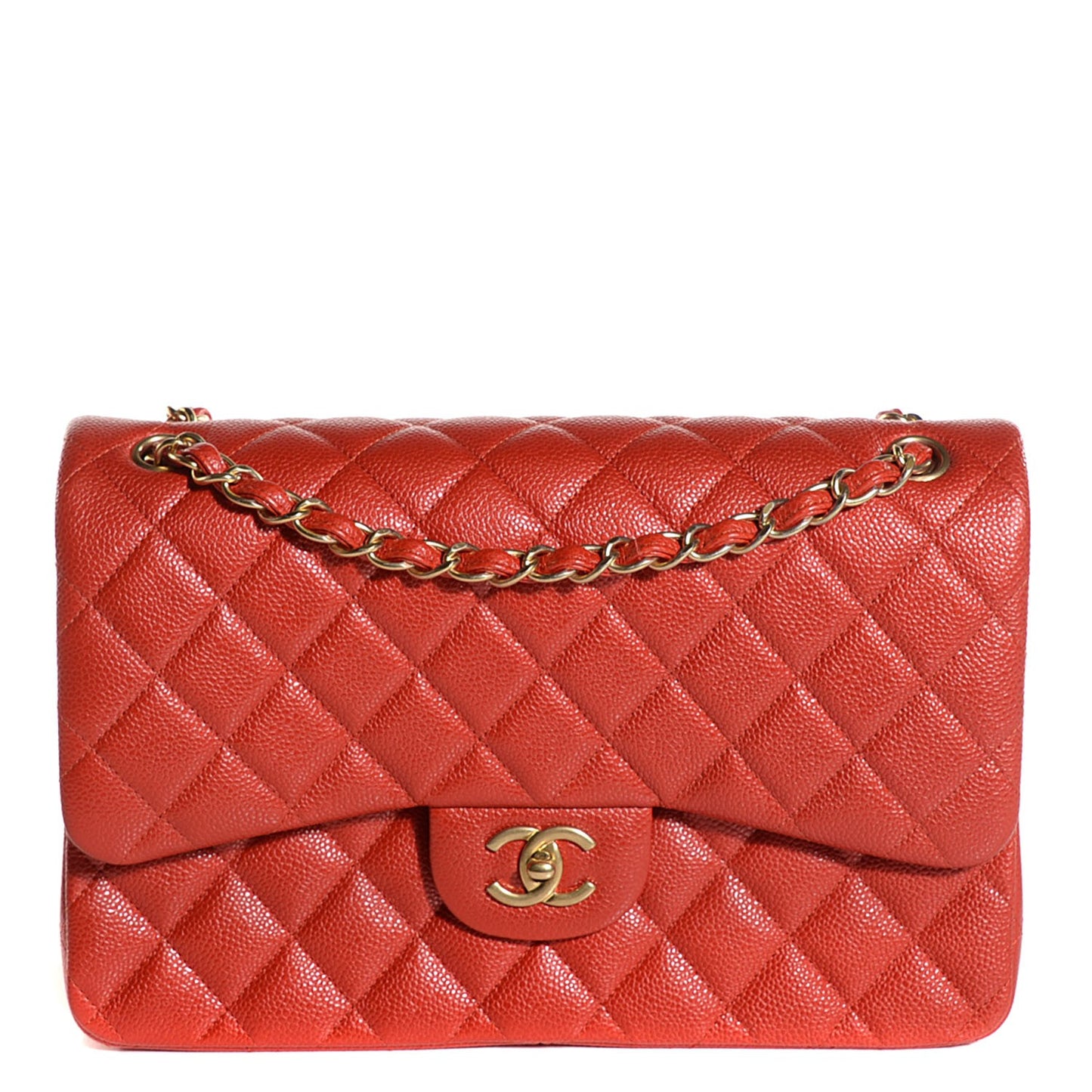 Pearly Caviar Quilted Jumbo Double Flap Orange