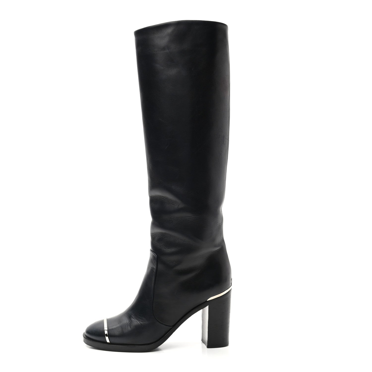 Chanel Calfskin CC Cap Toe Knee High Boots 37 Marine Fonce 1 of 11