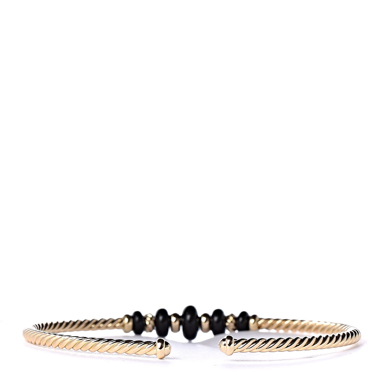 David Yurman 18K Yellow Gold Black Onyx Rio Rondelle Cabled Cuff Bracelet 3 of 4