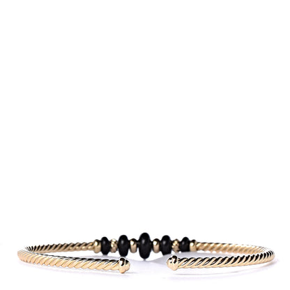 David Yurman 18K Yellow Gold Black Onyx Rio Rondelle Cabled Cuff Bracelet 3 of 4