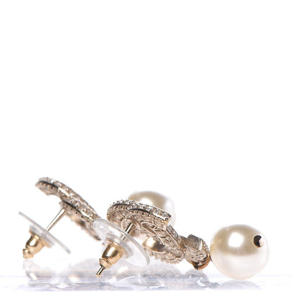 Chanel Crystal Pearl CC Drop Earrings Gold 5 of 6