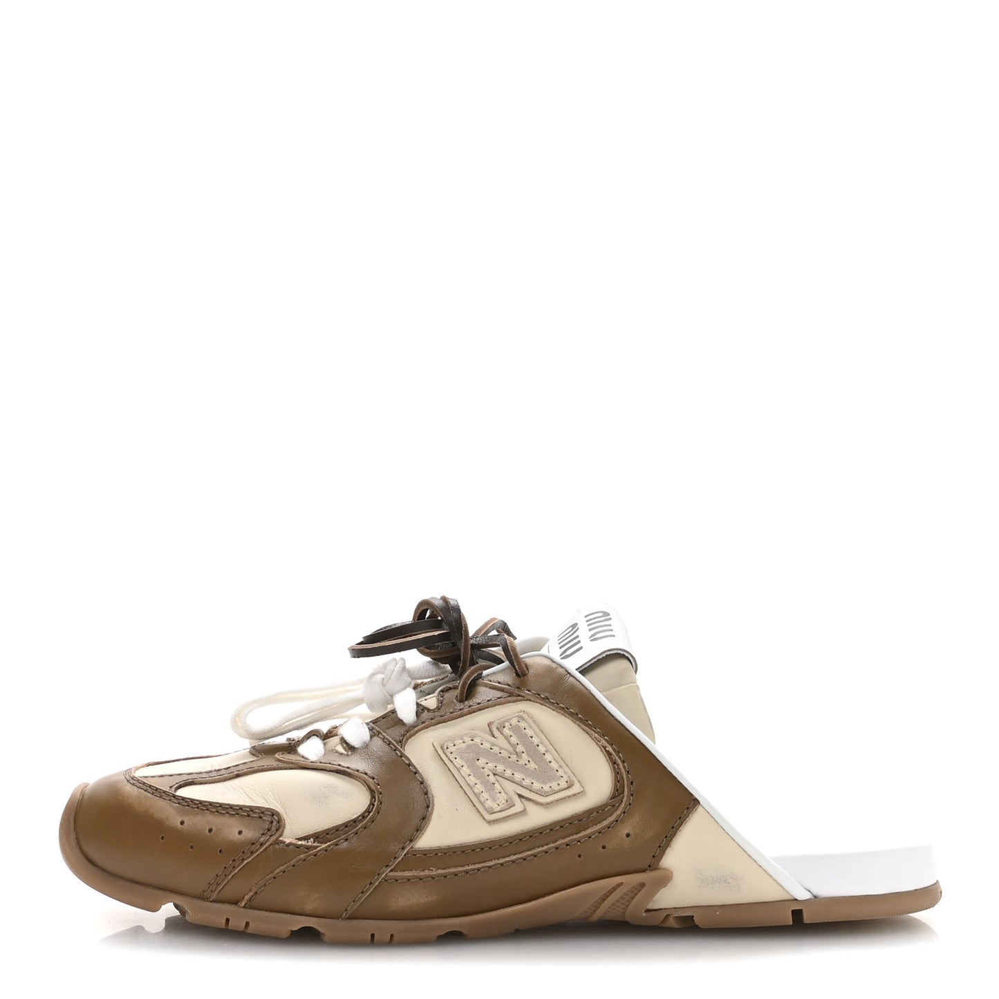 X NEW BALANCE Bleached Calfskin 530 SL Slip-On Sneakers 38.5 Cinnamon Travertine Gray