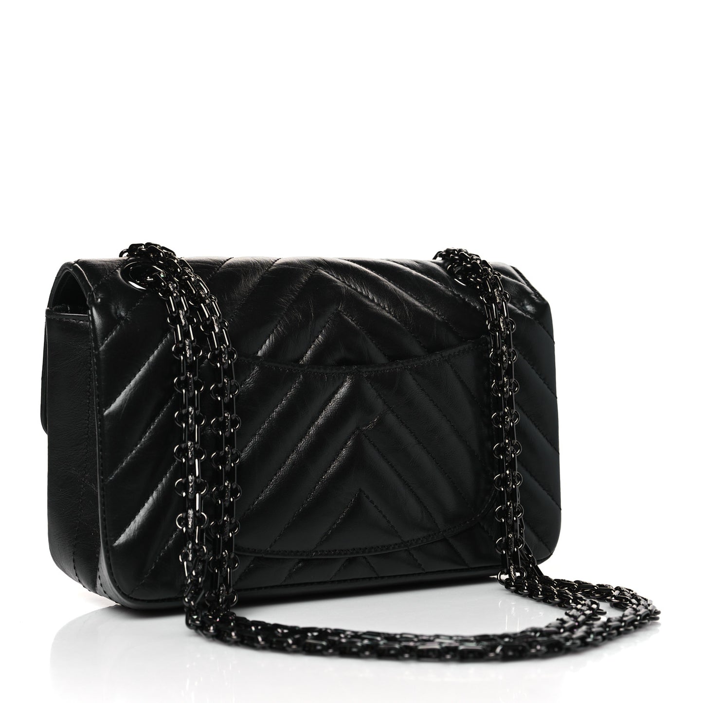 Aged Calfskin Chevron Quilted 2.55 Reissue Mini Flap So Black