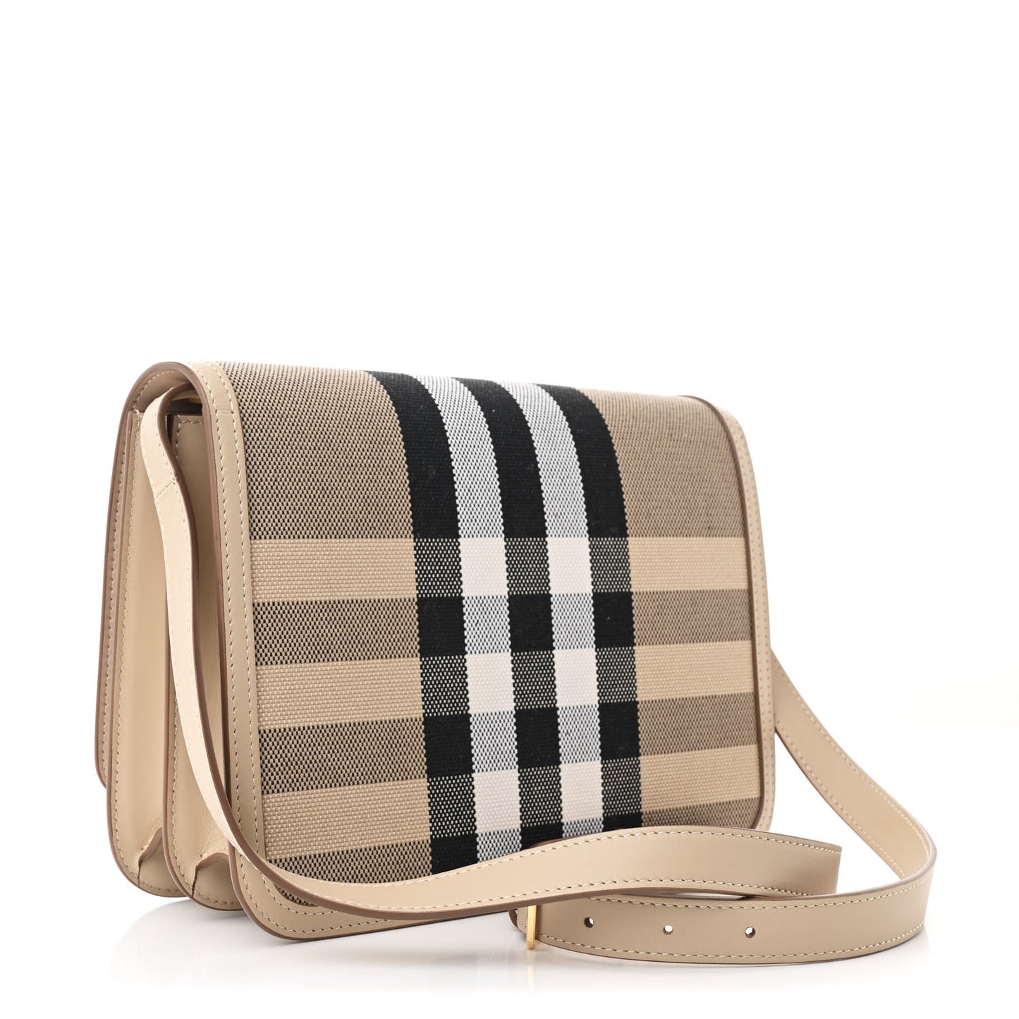 Smooth Calfskin Canvas Check Medium TB Bag Dusty Sand Soft Fawn
