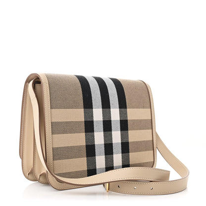 Burberry Smooth Calfskin Canvas Check Medium TB Bag Dusty Sand Soft Fawn 3 of 12