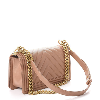 Chanel Caviar Chevron Quilted Medium Boy Flap Dark Beige 3 of 8