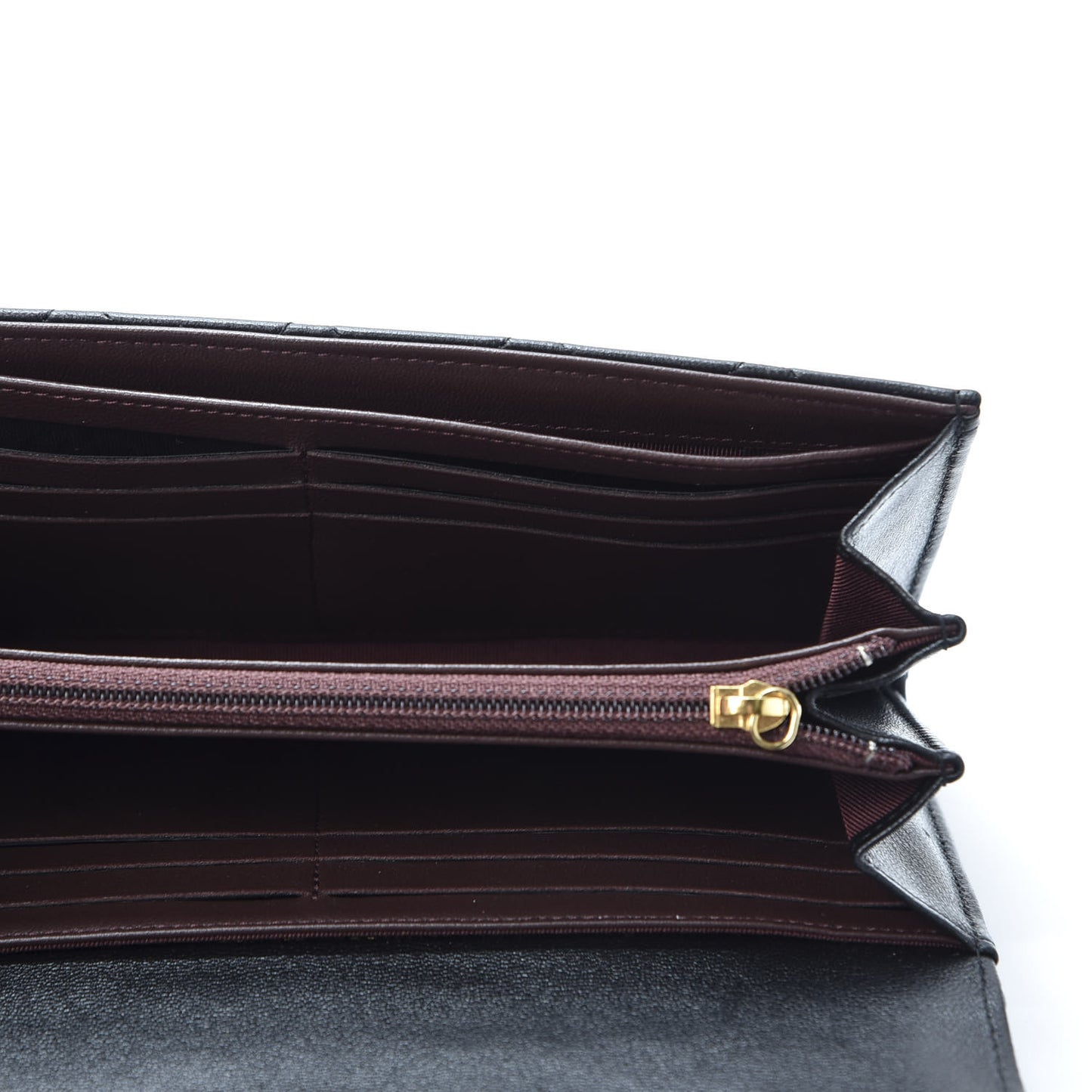 Lambskin Quilted Large Gusset Flap Wallet Black