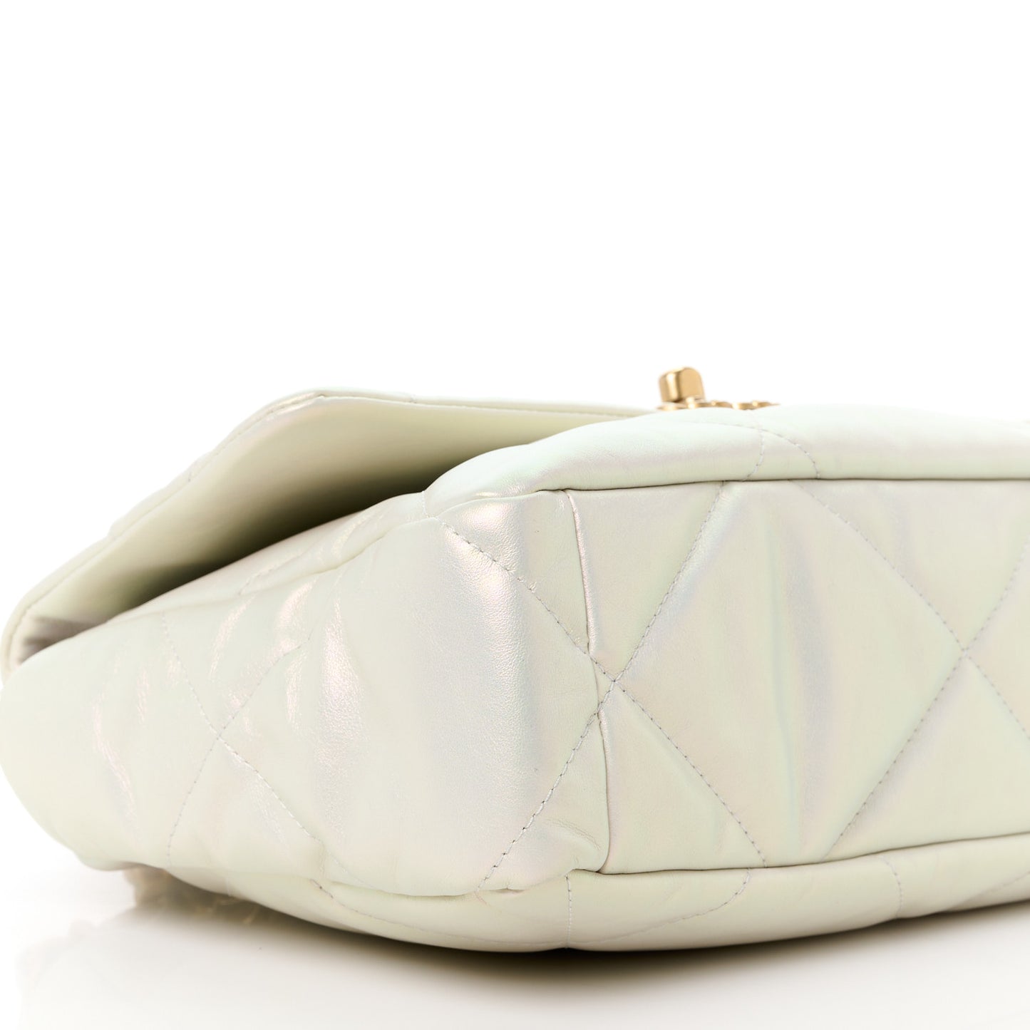 Iridescent Calfskin Quilted Large Chanel 19 Flap White