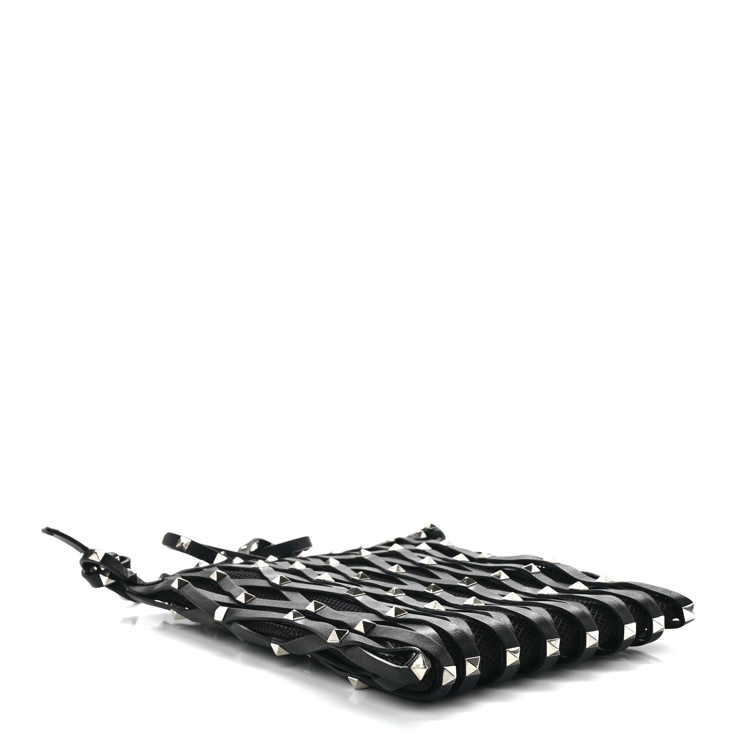 Vitello Rockstud Lattice Mesh Mini Crossbody Black