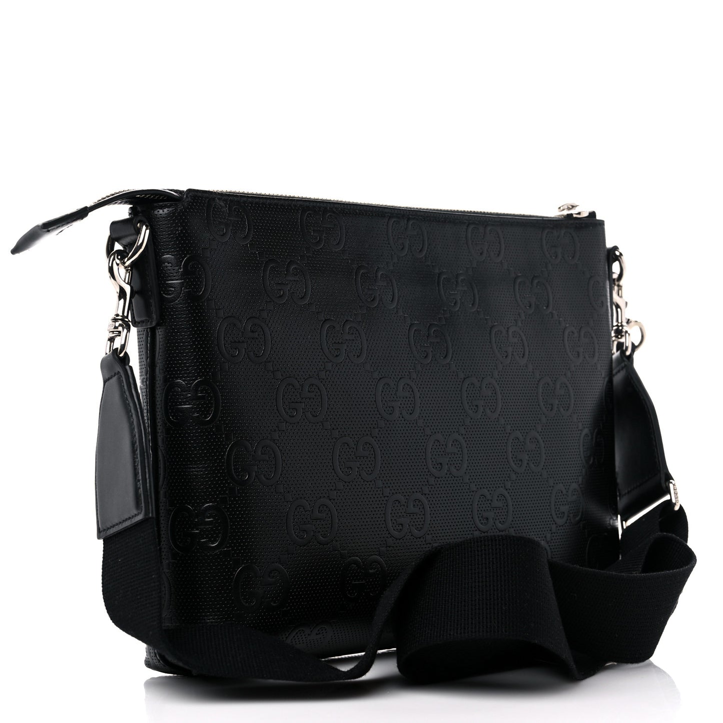 Calfskin GG Tennis Embossed Medium Wristlet Messenger Bag Black