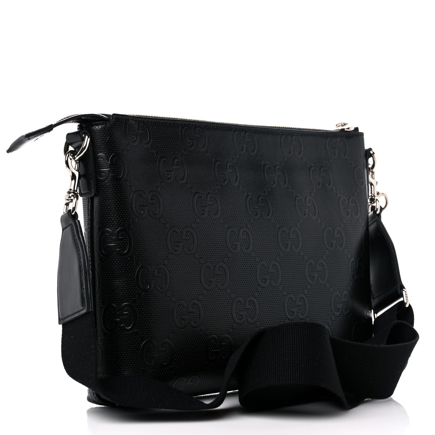 Gucci Calfskin GG Tennis Embossed Medium Wristlet Messenger Bag Black 3 of 9