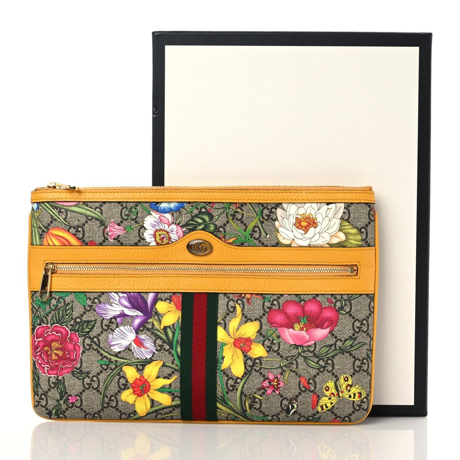 Gucci GG Supreme Monogram Flora Large Ophidia Pouch Clutch Beige Multicolor Crop 9 of 9
