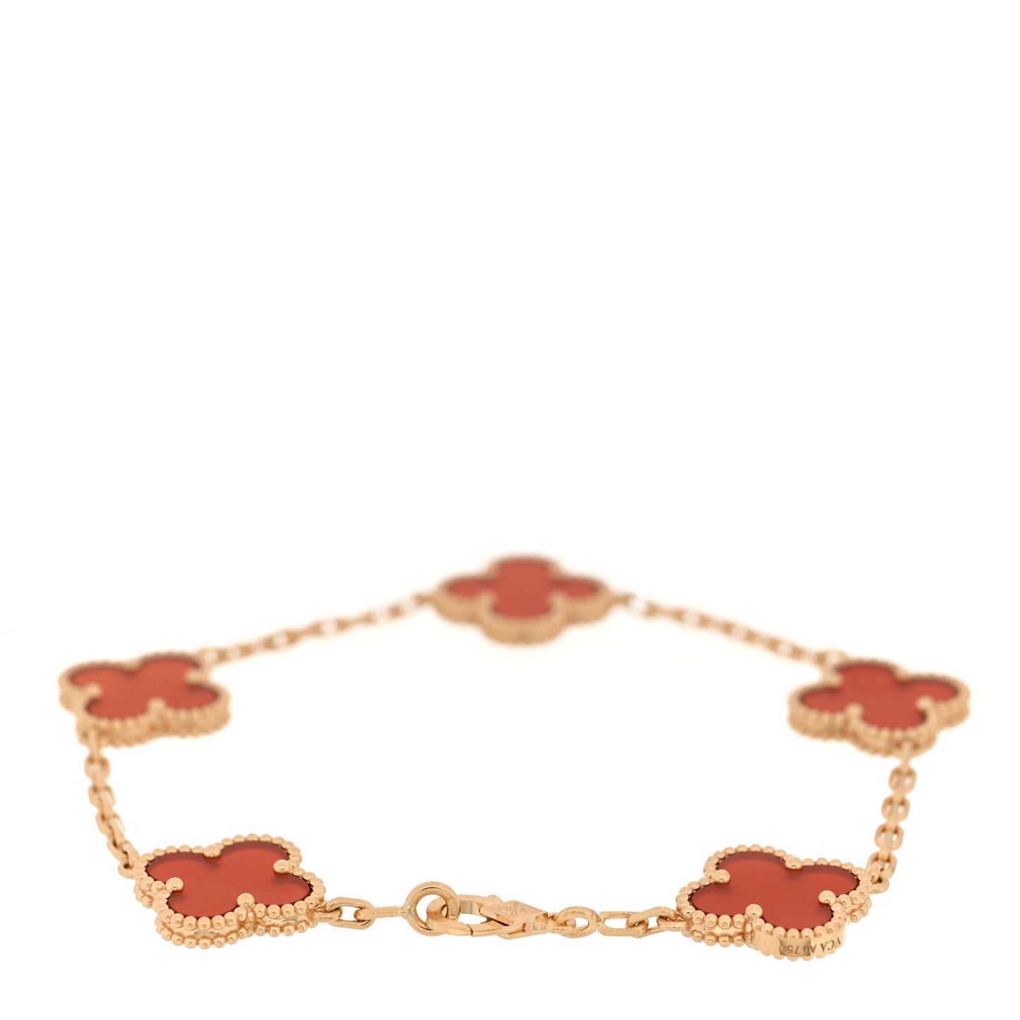 18K Yellow Gold Carnelian 5 Motifs Vintage Alhambra Bracelet
