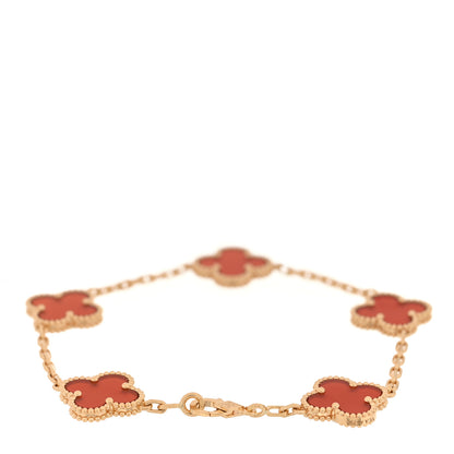 Van Cleef & Arpels 18K Yellow Gold Carnelian 5 Motifs Vintage Alhambra Bracelet 2 of 3