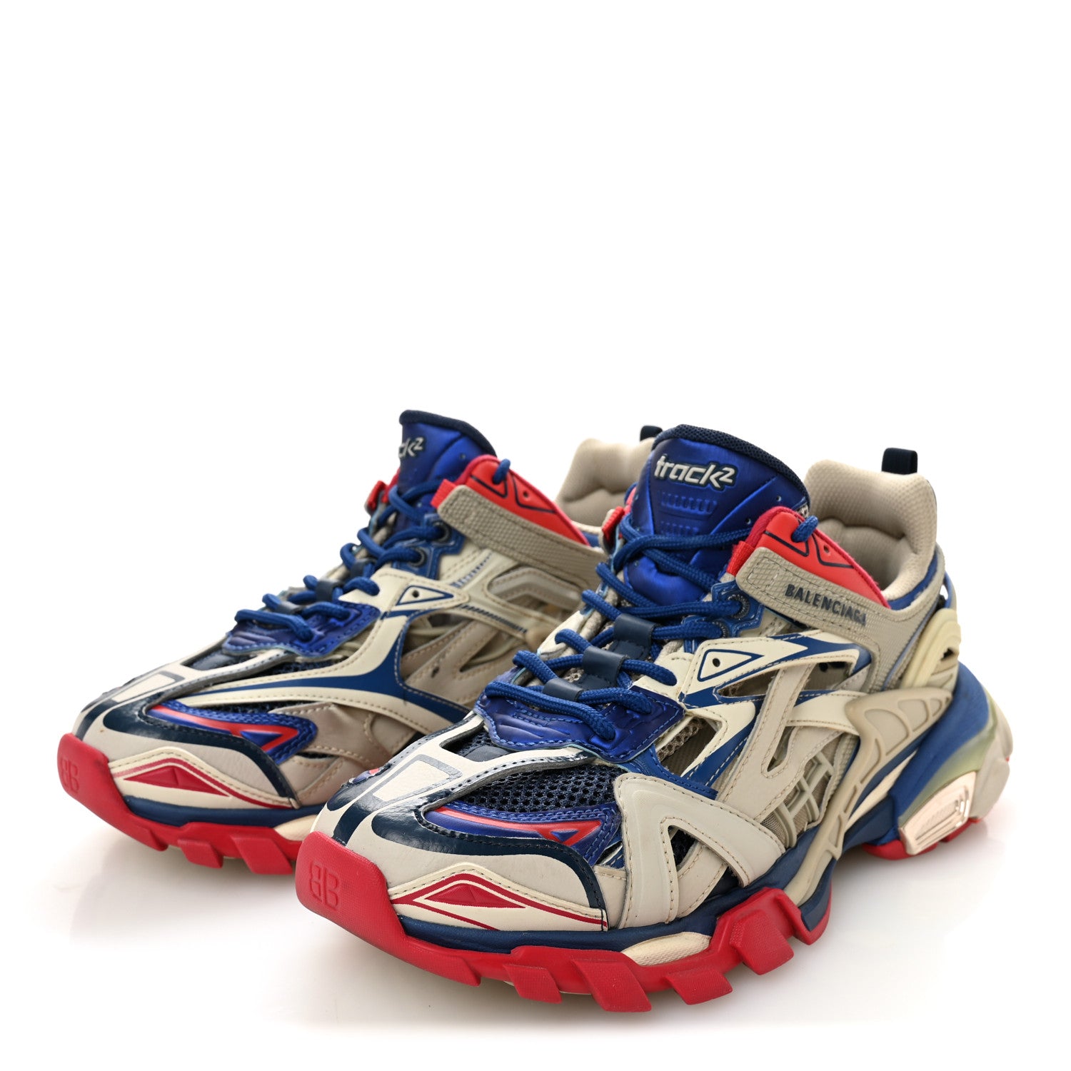 Balenciaga Rubber Mesh Bi-Color Womens Track.2 Open Sneakers 39 Beige Blue Red 4 of 9