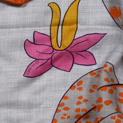 Hermes Cashmere Silk Les Leopards Shawl 140 Gris Chine Rose Or 4 of 5