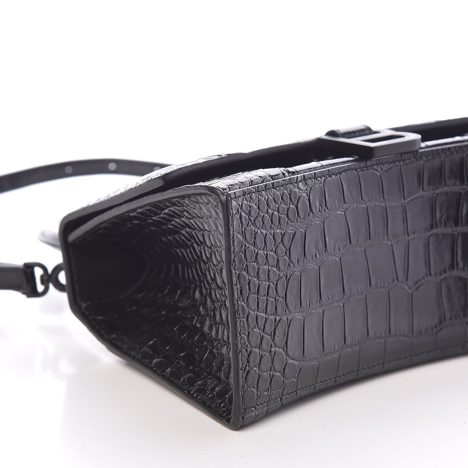 Balenciaga Shiny Calfskin Monochrome Crocodile Embossed Small Hourglass Top Handle Bag Black 8 of 9