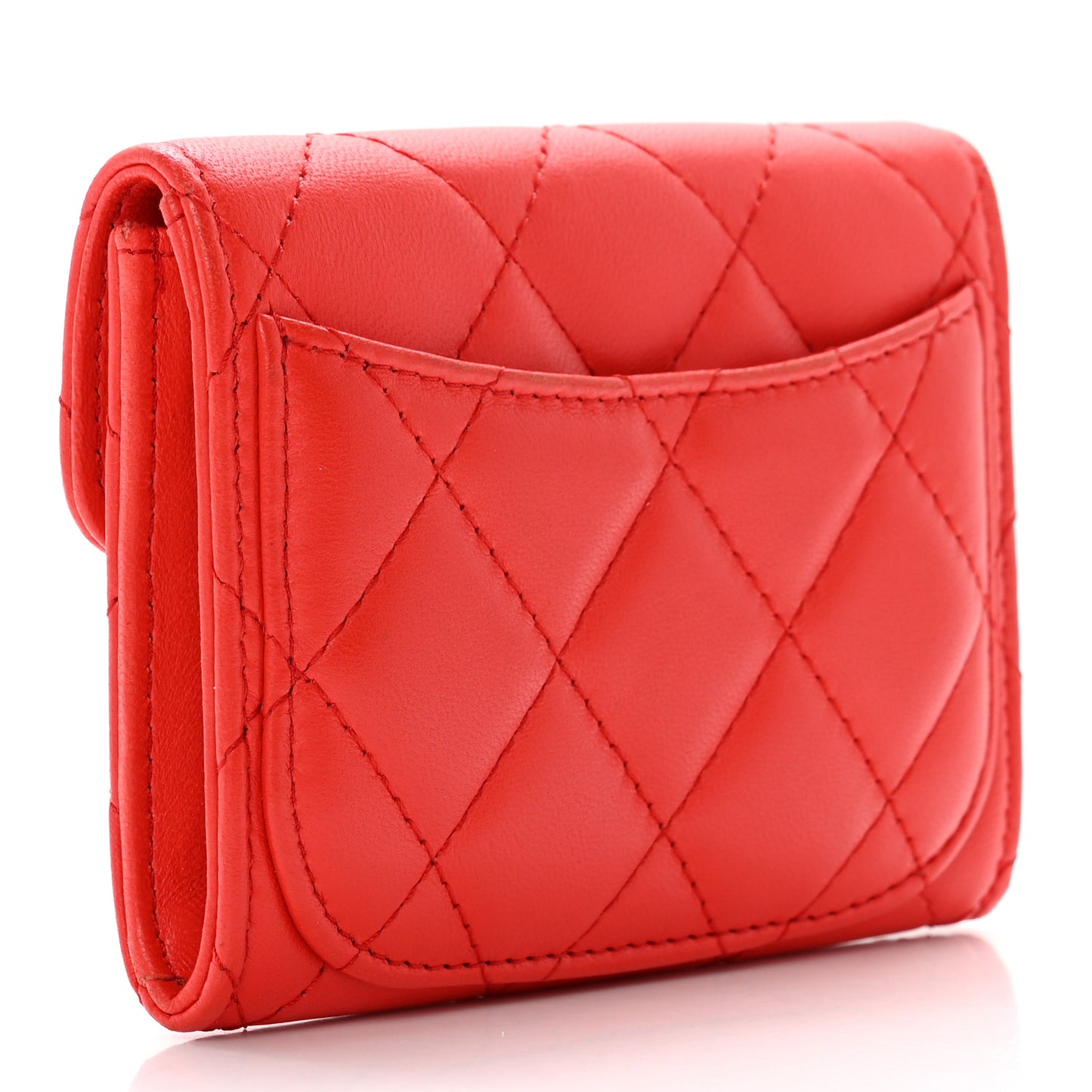 Lambskin Quilted Flap Card Holder Wallet Red