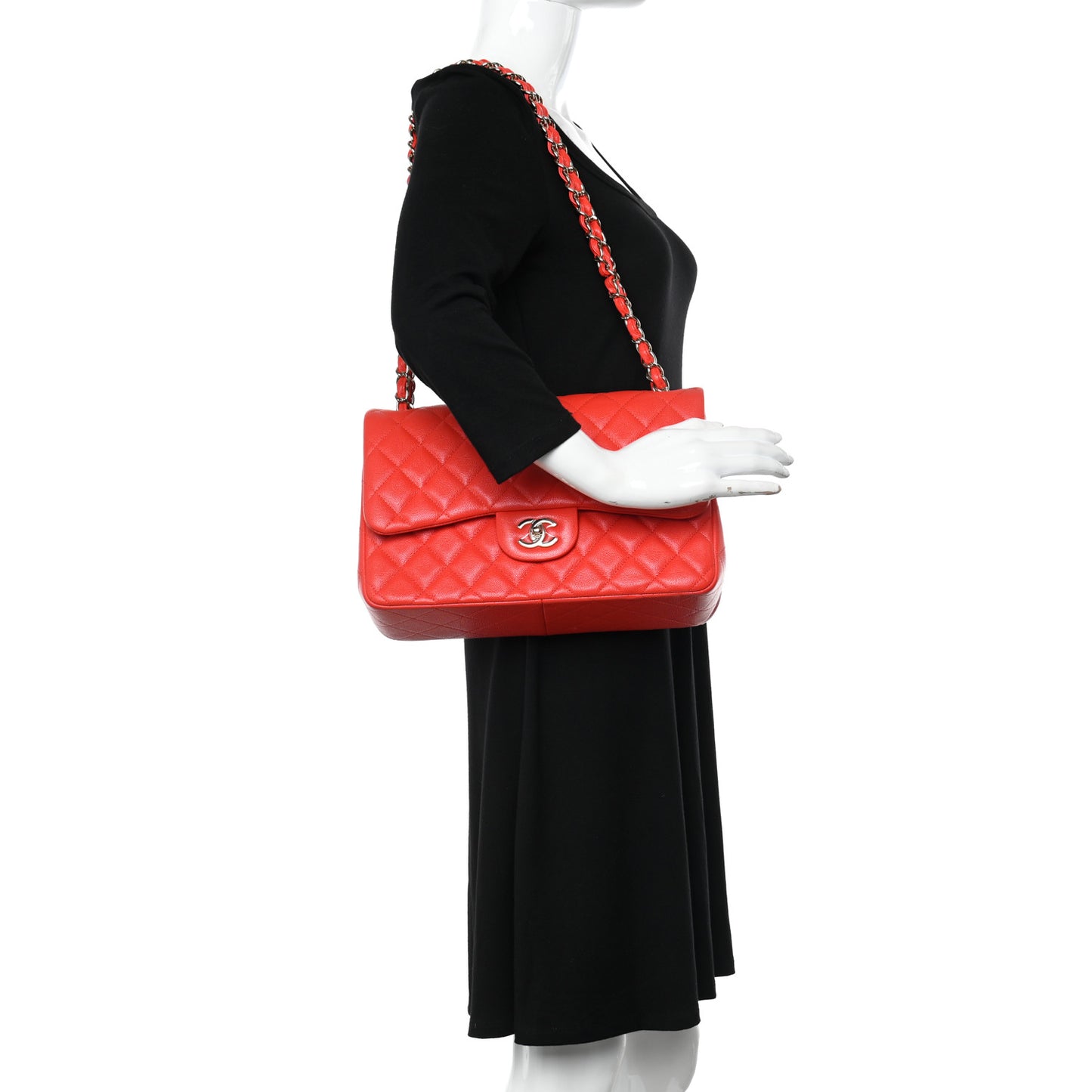 Caviar Quilted Jumbo Double Flap Red