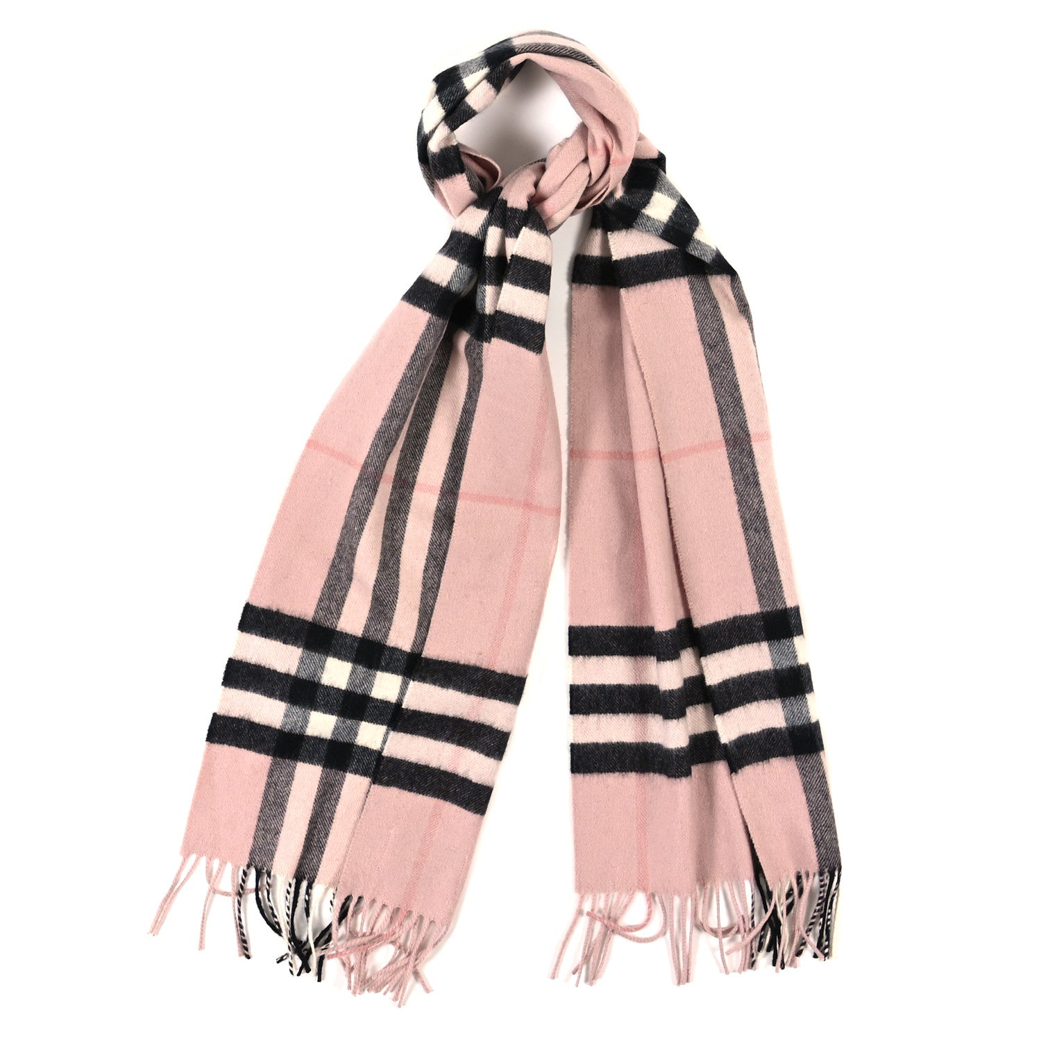 Burberry Cashmere Giant Heritage Check Fringe Scarf Ash Rose 1 of 3