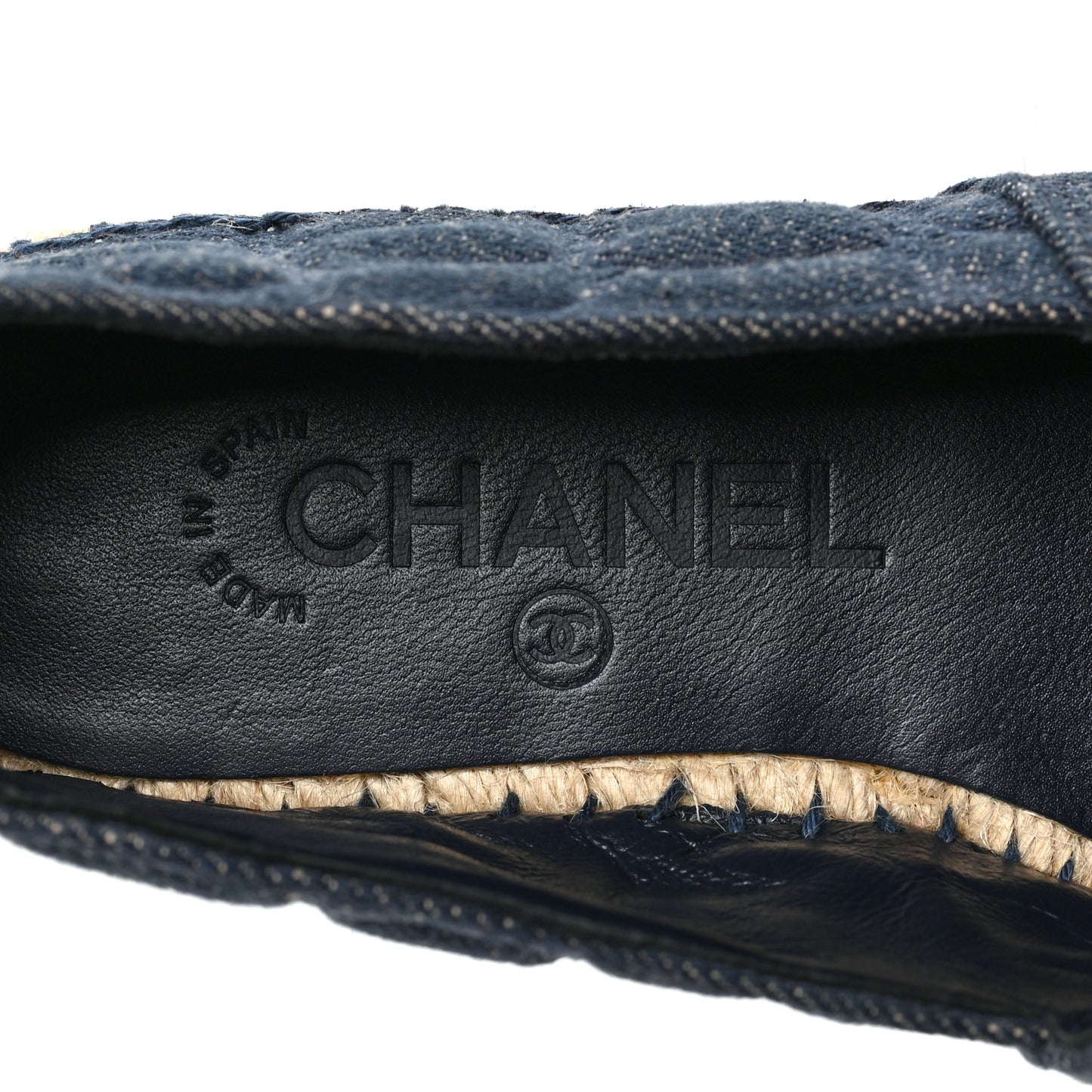 Fabric Grosgrain Embossed CC Espadrilles 36 Dark Blue Black