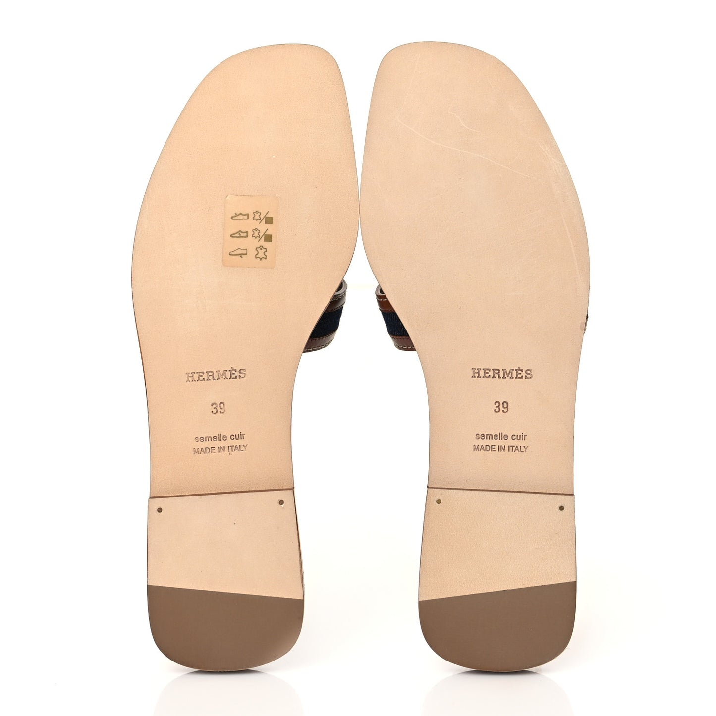 Calfskin Denim Oran Sandals 39 Bleu Brut Gold