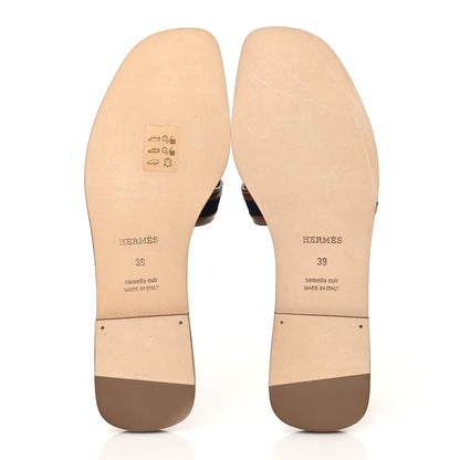 Hermes Calfskin Denim Oran Sandals 39 Bleu Brut Gold 5 of 9