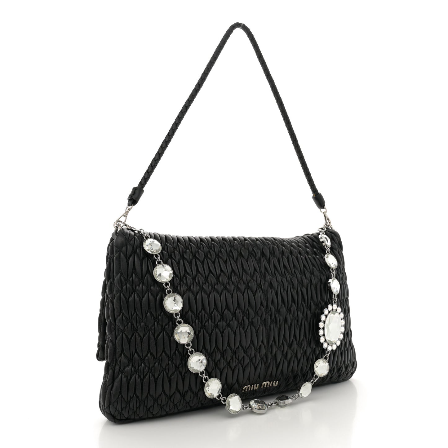 Nappa Matelasse Crystal Flap Clutch Black