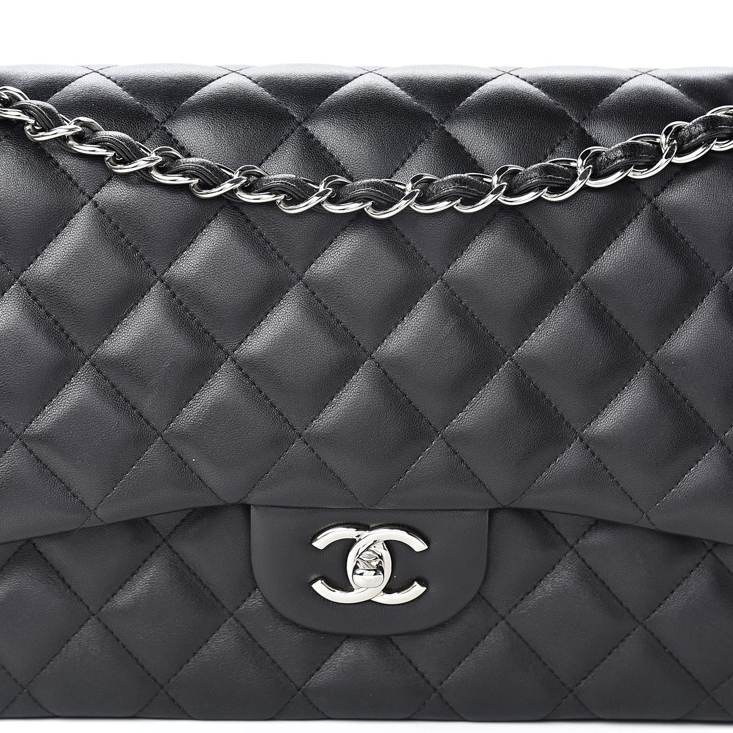 Lambskin Quilted Jumbo Double Flap Black