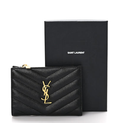 Saint Laurent SAINT LAURENT Grain De Poudre Matelasse Chevron Monogram Zipped Two-Part Wallet Black 9 of 9
