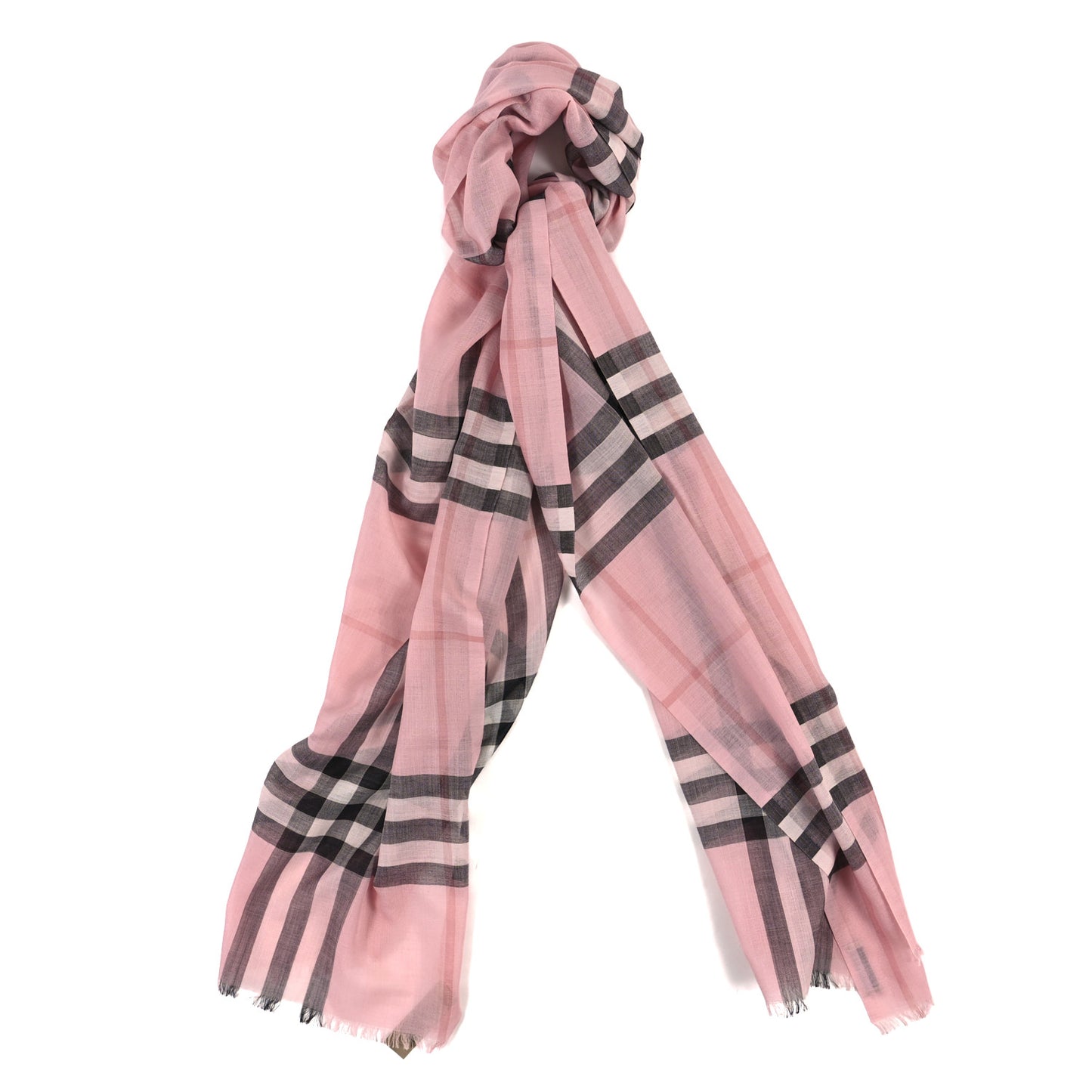 Silk Wool Gauze Giant Check Scarf Ash Rose