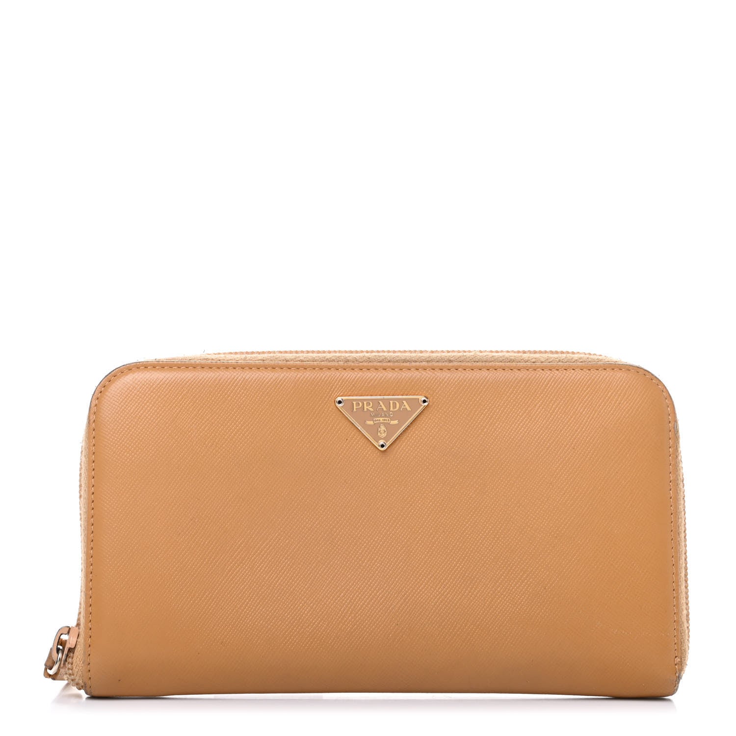 Prada Saffiano Triangle Zip Around Wallet Gold Miele 1 of 10
