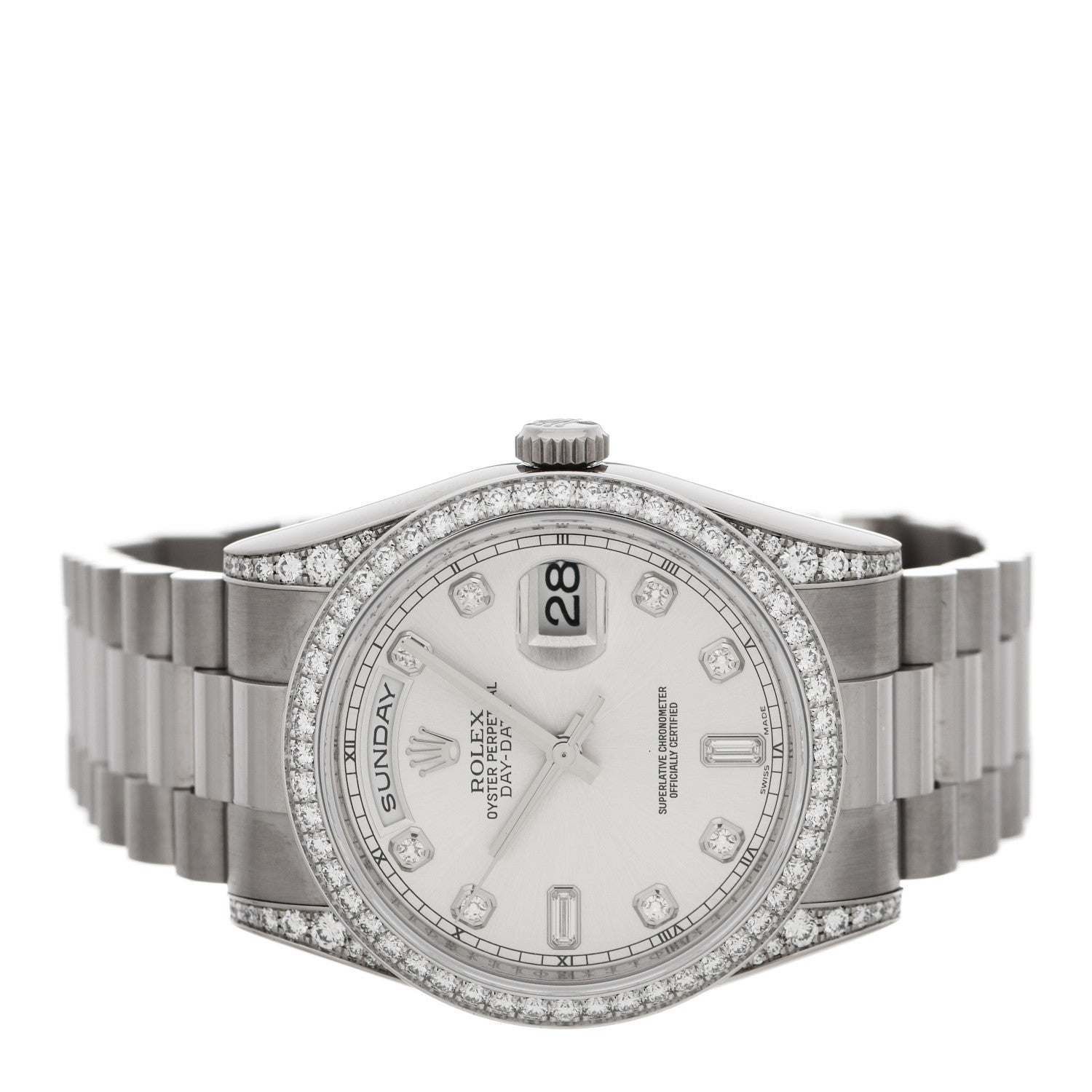 Rolex 18K White Gold Diamond Bezel 36mm Oyster Perpetual Day-Date President Watch Silver 118389 2 of 5