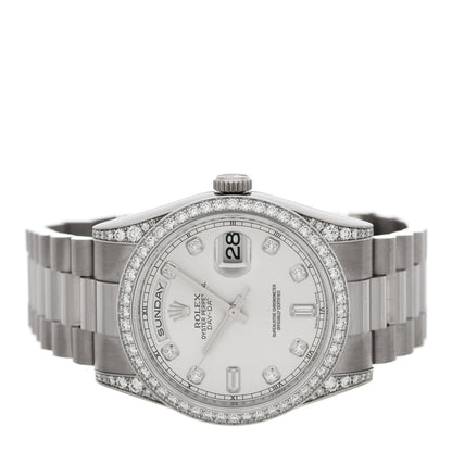 Rolex 18K White Gold Diamond Bezel 36mm Oyster Perpetual Day-Date President Watch Silver 118389 2 of 5
