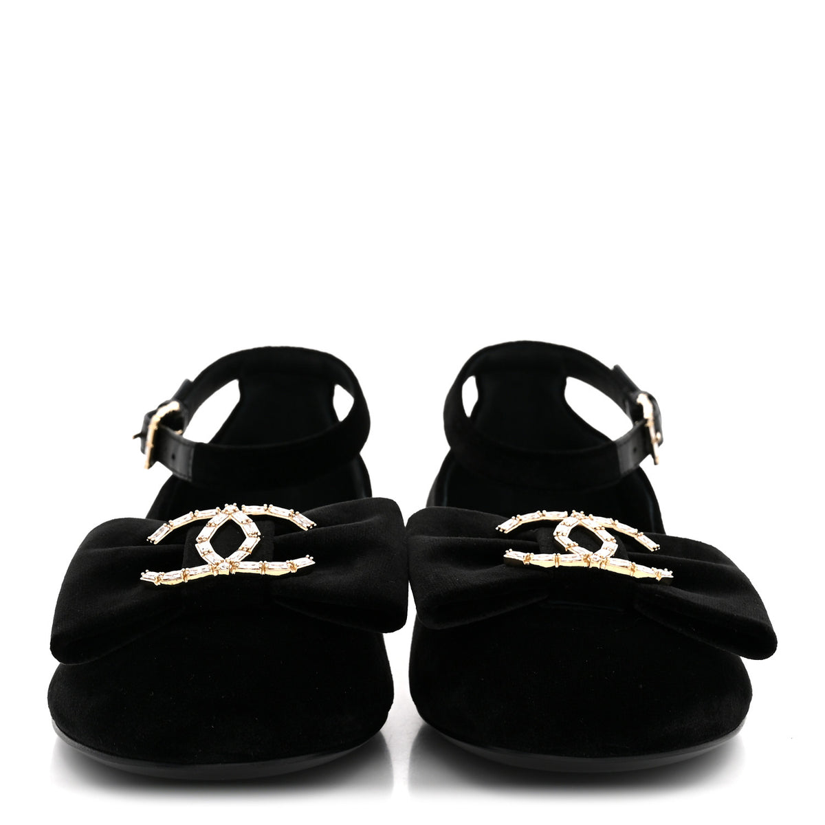 Chanel Velvet Strass CC Bow Mary Jane Flats 37.5 Black 3 of 11