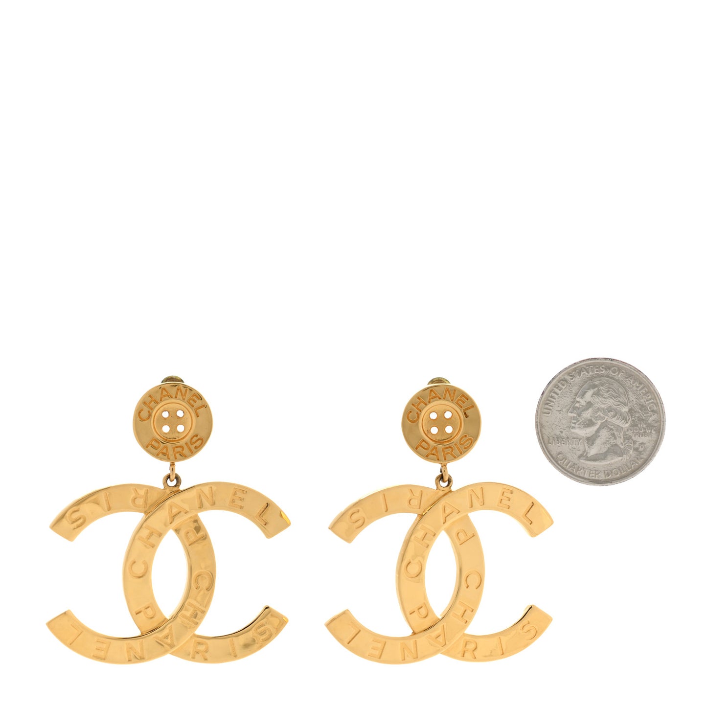 Metal Large Paris Button Earrings Gold