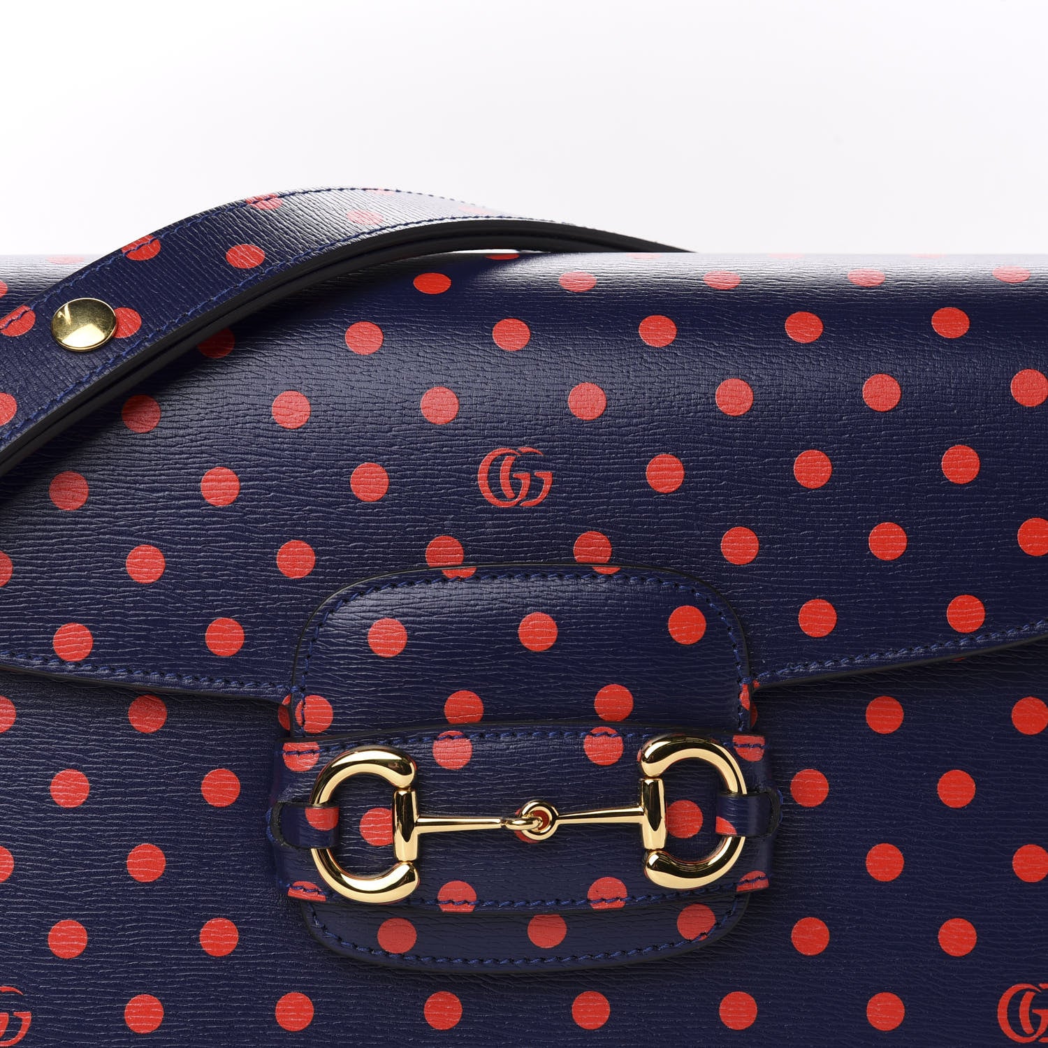 Gucci Shangai Calfskin Polka Dot Horsebit 1955 Shoulder Bag Blue Orange 10 of 10