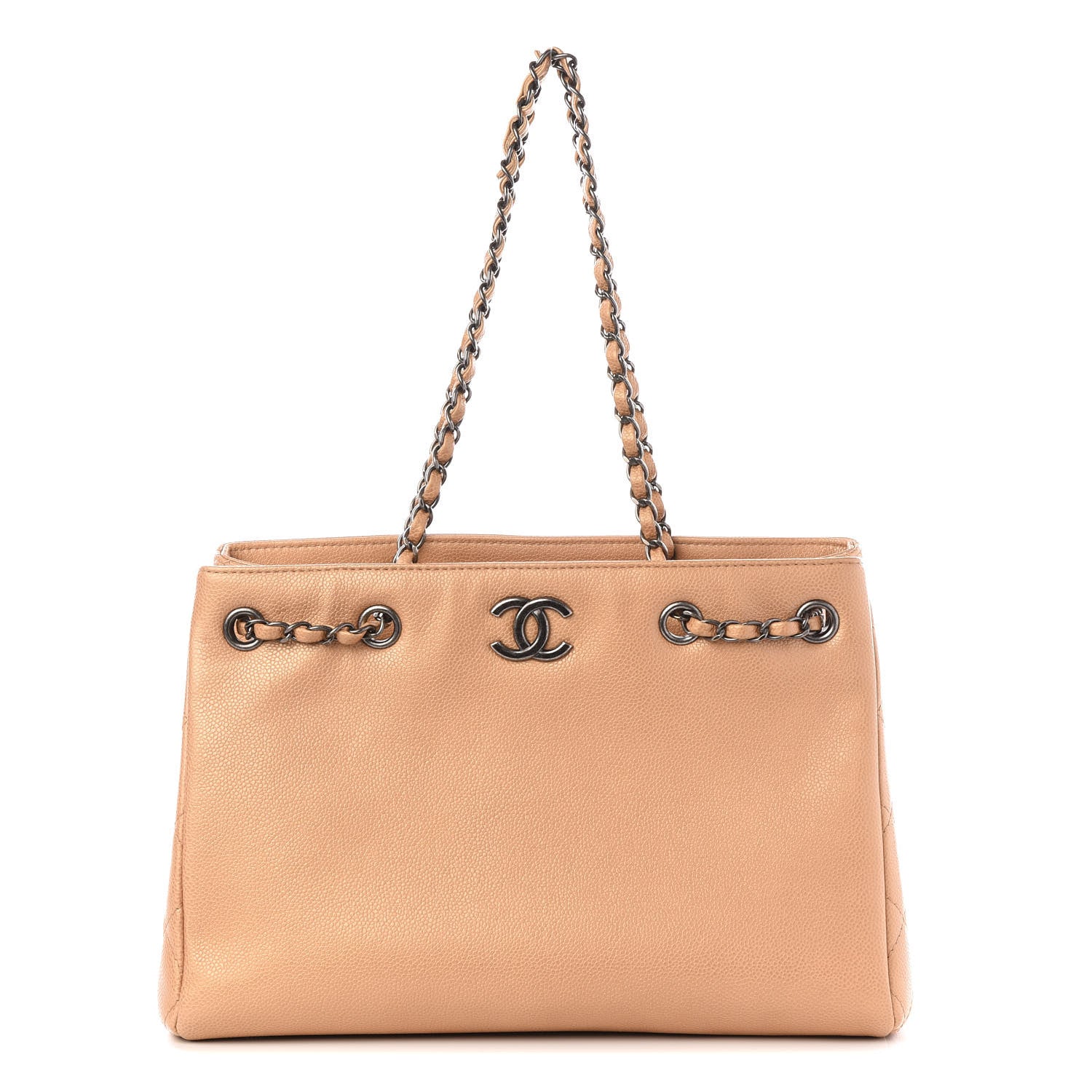 Chanel Metallic Grained Calfskin Woven Chain Medium Shopping Tote Beige 1 of 11