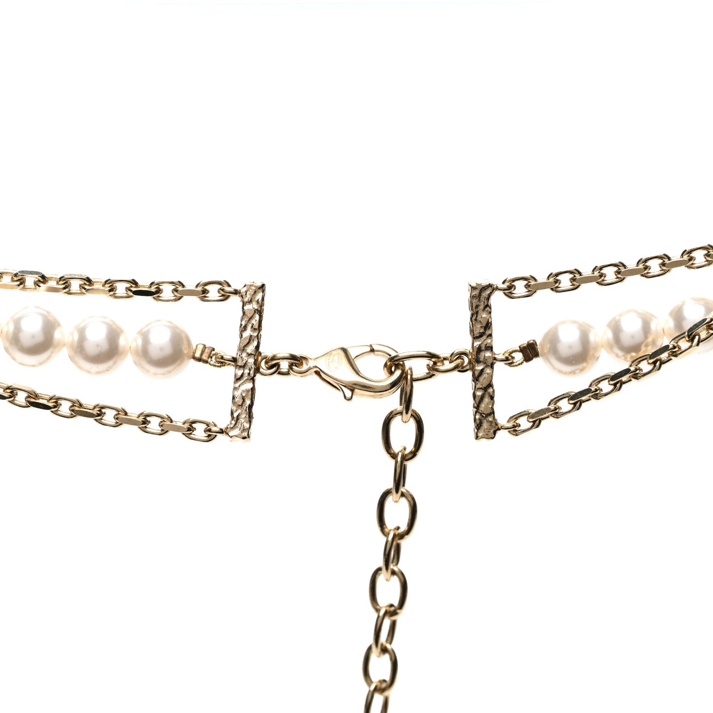 Pearl Crystal Beaded CC Necklace Gold