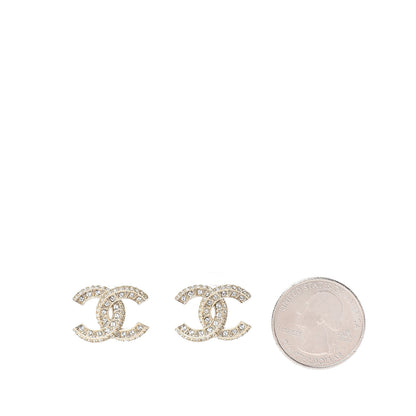 Chanel Crystal Textured CC Earrings Gold 2 of 5