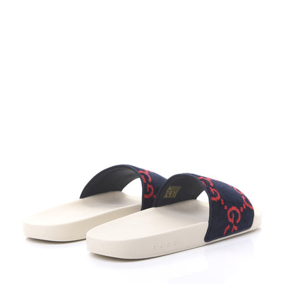Gucci Velvet GG Monogram Slide Sandals 42 Blue Red 4 of 9