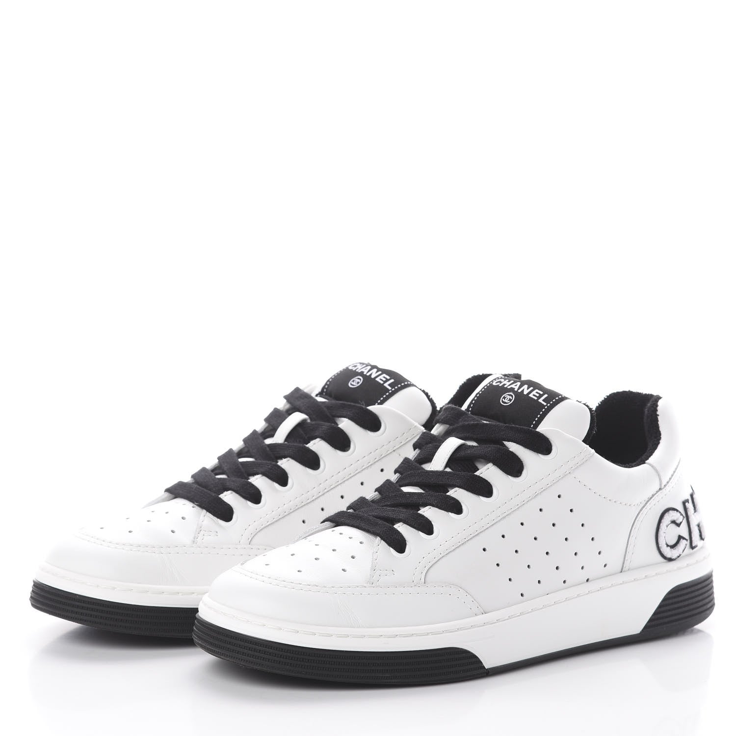 Chanel Calfskin Womens Logo Sneakers 41 Black White 2 of 6