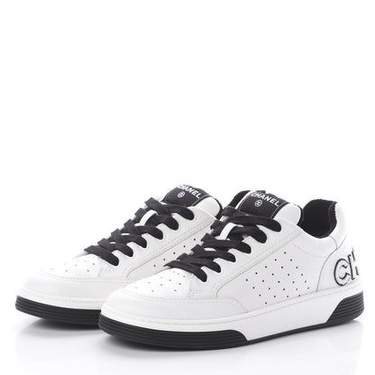 Chanel Calfskin Womens Logo Sneakers 41 Black White 2 of 6