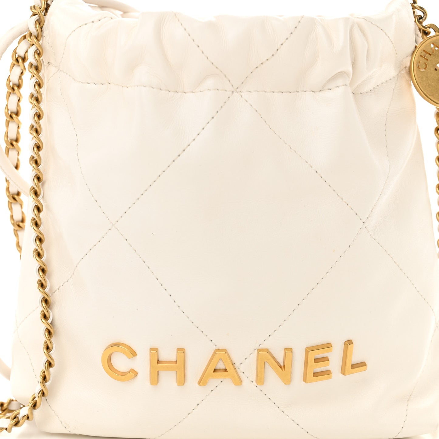 Shiny Calfskin Quilted Mini Chanel 22 White