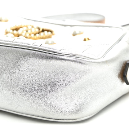 Gucci Metallic Calfskin Matelasse Studded Small Pearly GG Marmont Chain Shoulder Bag Silver 9 of 9