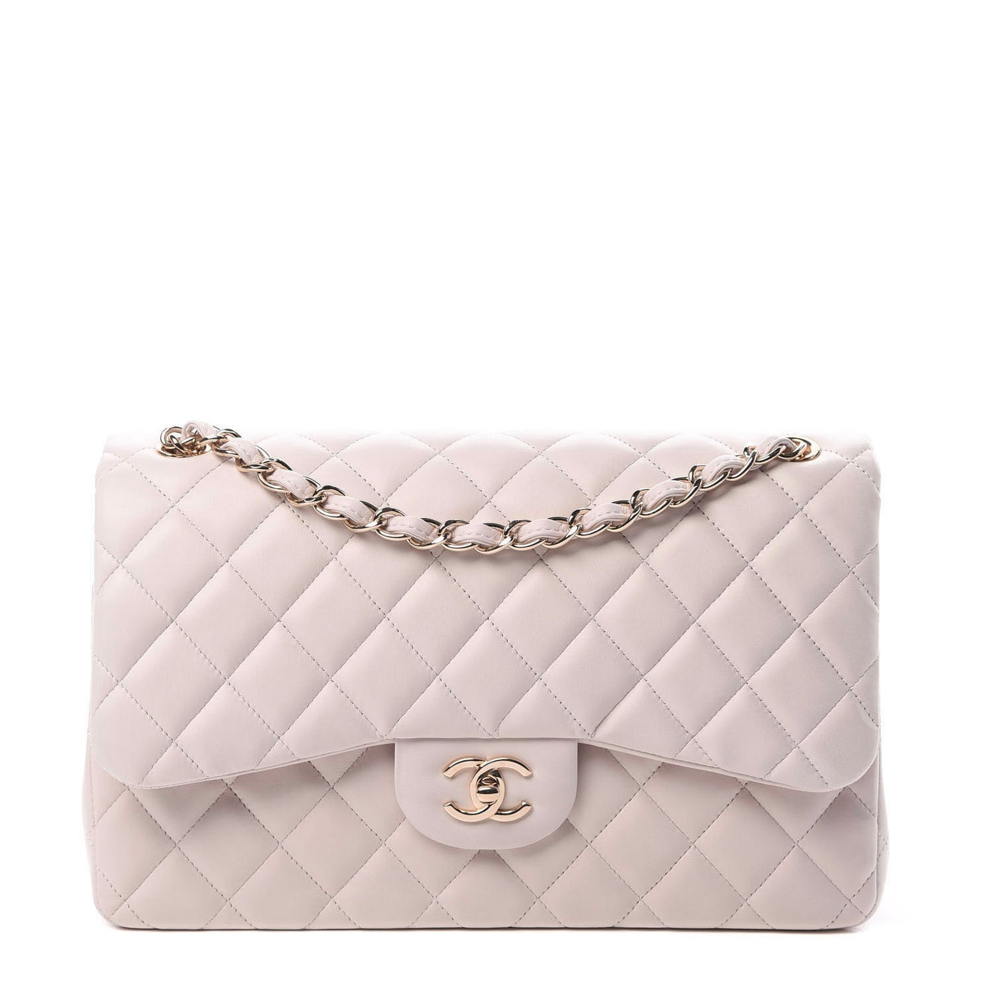 Lambskin Quilted Jumbo Double Flap Light Pink