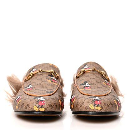 Gucci X DISNEY Mini Vintage GG Supreme Monogram Mickey Mouse Fur Womens Princetown Slippers 38 Beige Vintage Sun Oil 2 of 7